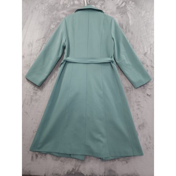 Vintage AstorOne Woven Polyester Belted Trench Coat Size 12 Green Zip Out Liner - Picture 4 of 10